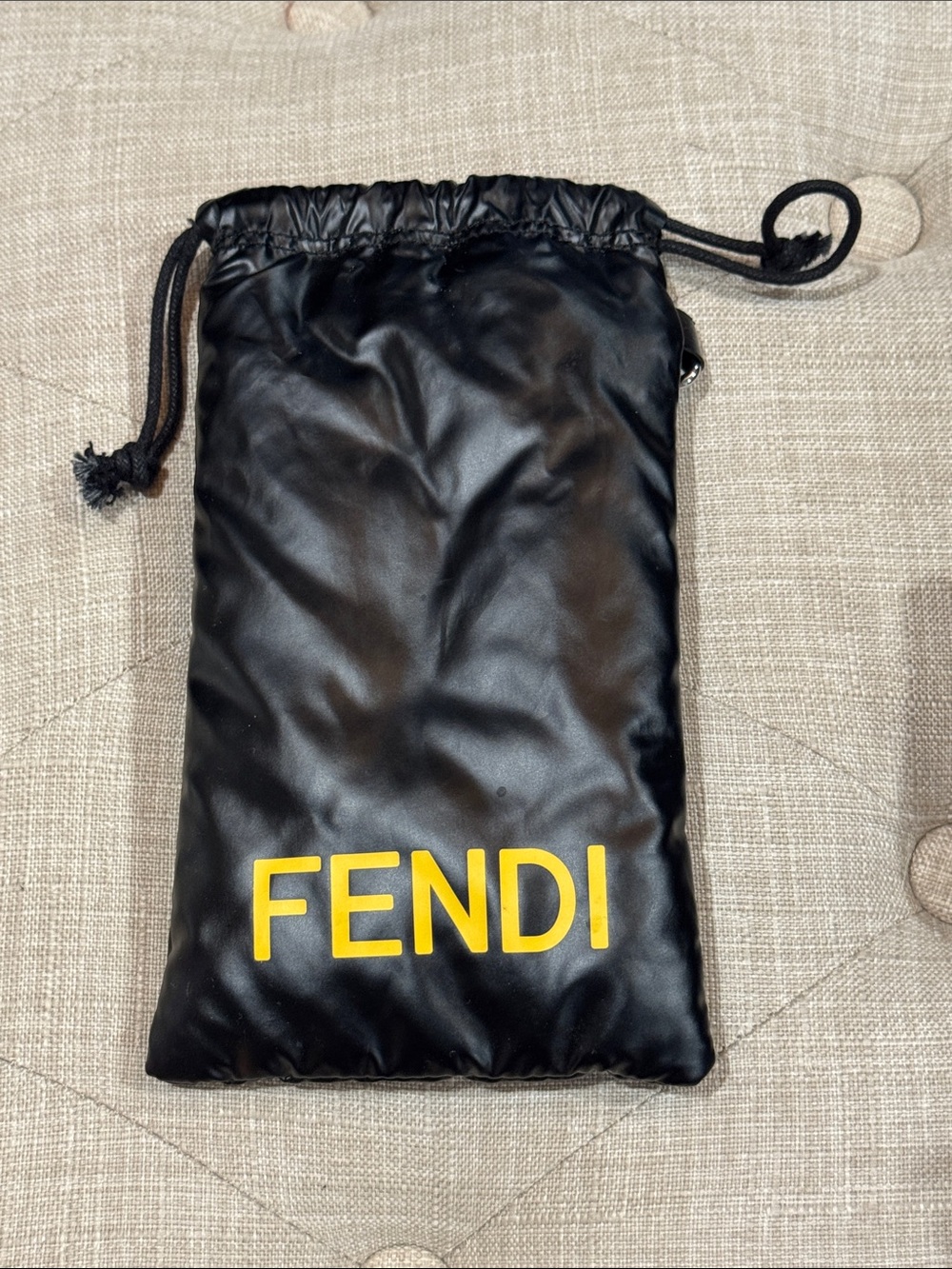 Fendi Black Drawstring Pouch with Yellow FENDI Logo